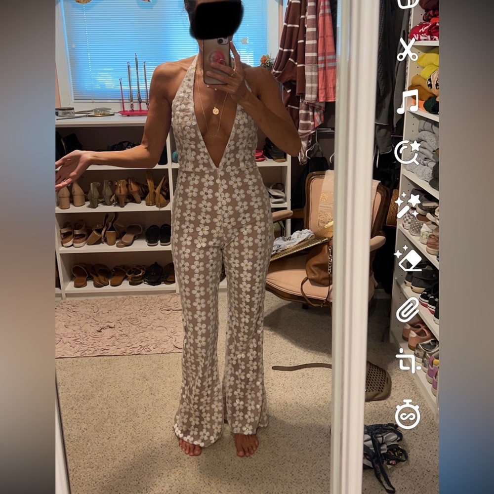70s disco flower power mesh jumpsuit. Fun find!